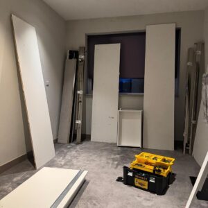 Flat-pack assembly service London — Stanley toolbox and mounting boards on site