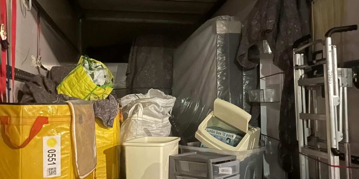 Student move London — bags, drawers and water packs loaded for student relocation