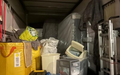 Student move London — bags, drawers and water packs loaded for student relocation